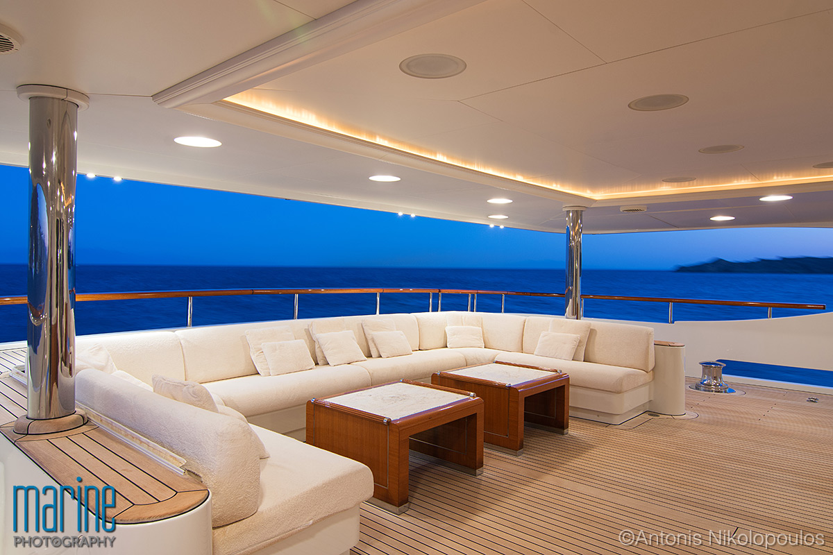 Moto yacht's stern open lounge.
