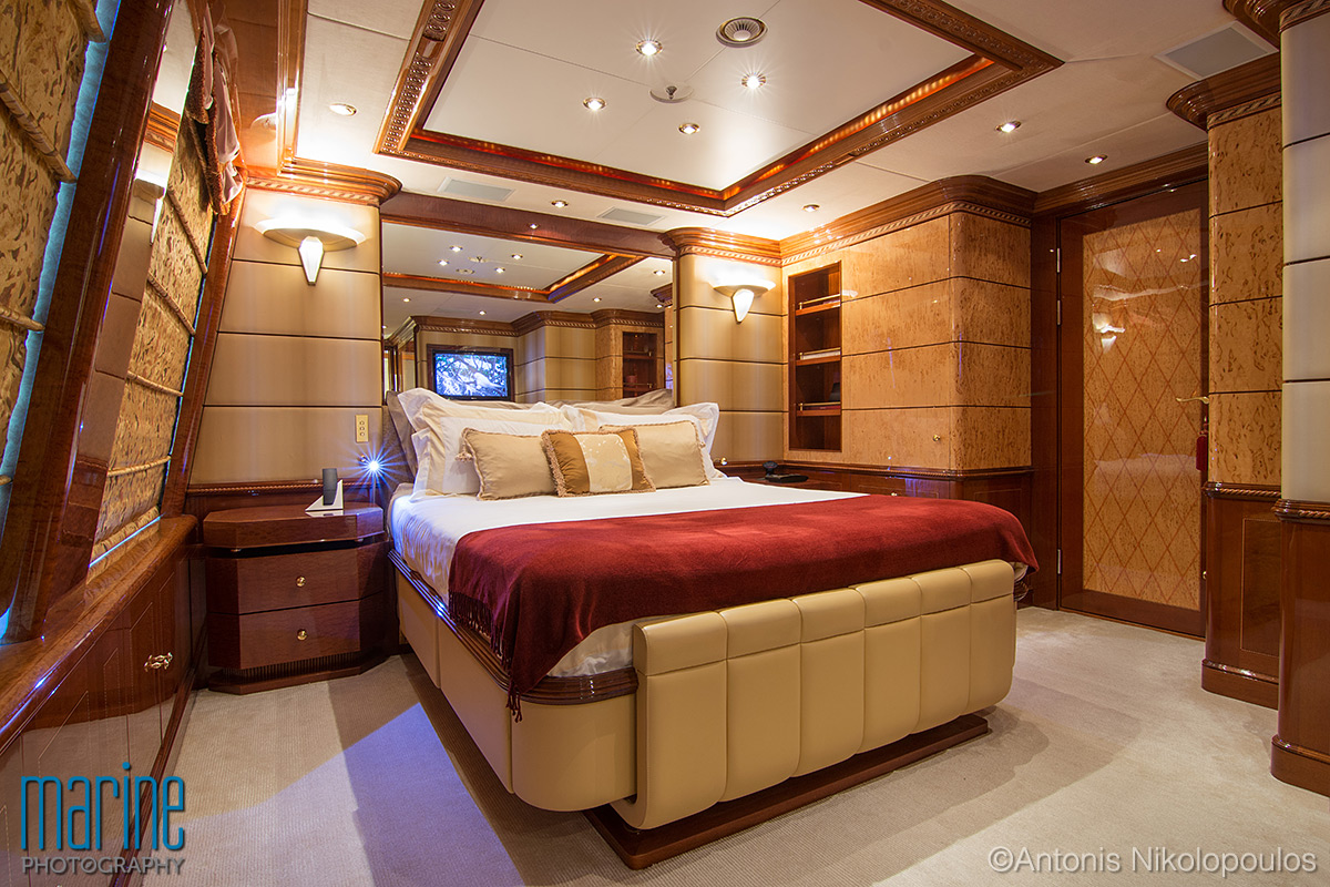 Luxury yacht VIP cabin photography by Antonis Nikolopoulos. 