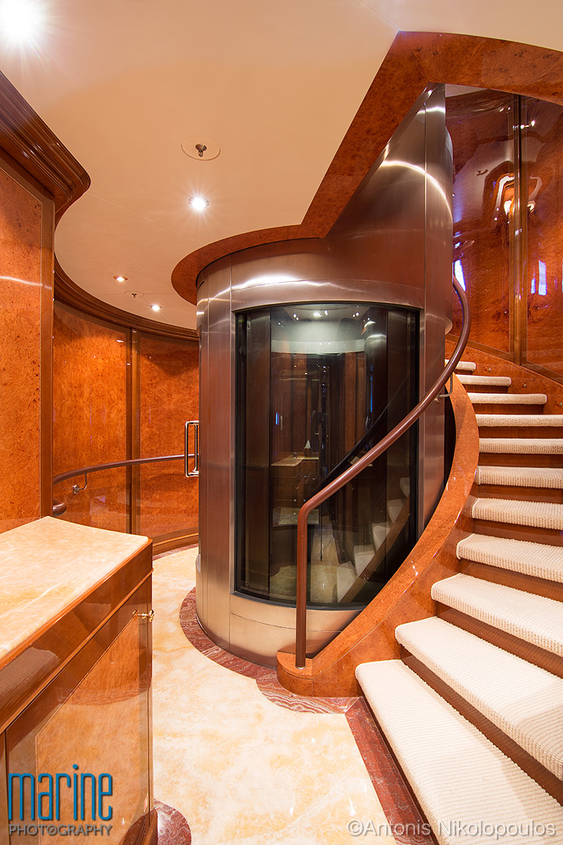 Lift inside luxury motor yacht. Photograph by Antonis Nikolopoulos